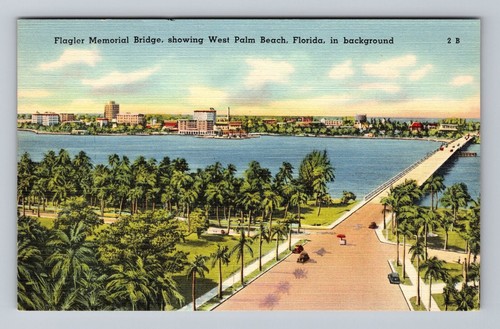 West Palm Beach FL - Florida, Luftflagger Memorial Bridge, Vintage Postkarte