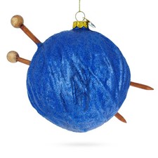 Blue Yarn Ball and Sticks Blown Glass Ornament