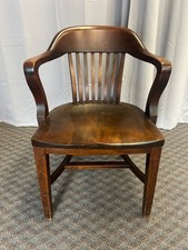 Vintage WOOD OFFICE CHAIR side banker desk courthouse lawyer old antique mission