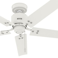 Hunter Fan 52 inch Matte White Outdoor Ceiling Fan with Pull Chain and No Light
