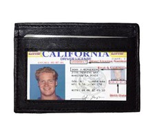 Black Genuine Leather Mens Ultra Slim Wallet ID Badge Holder Front Pocket