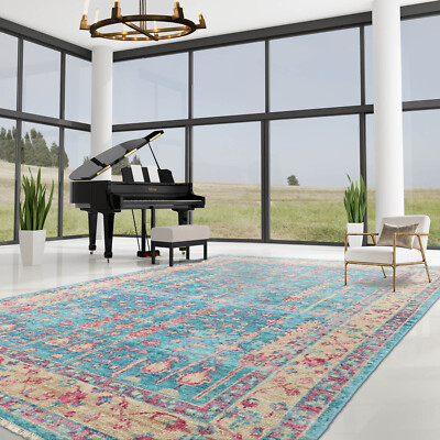 loomBloom Multi Size Hand Knotted Wool Turkish Oushak Area Rug Turquoise