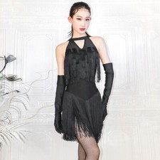 Latin Ballroom Dance Dress Modern Salsa Waltz Standard Long Dress G798 Black