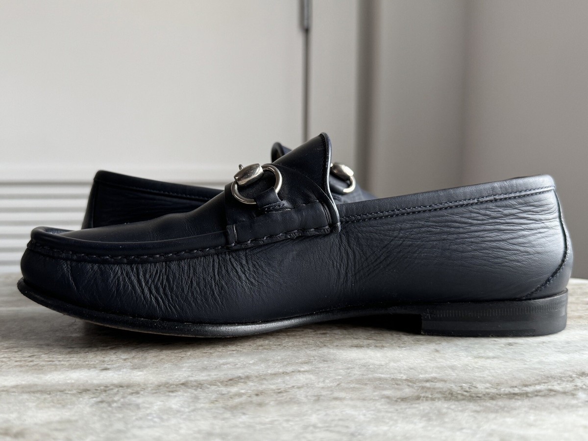 GUCCI 1953 Horsebit Leather Loafer Matte Blue 6 / 6.5 US $1000 Brixton Jordaan GUCCI Jordaan Horsebit Navy Blue Suede Web Loafers 6.5 / 7  main image 4