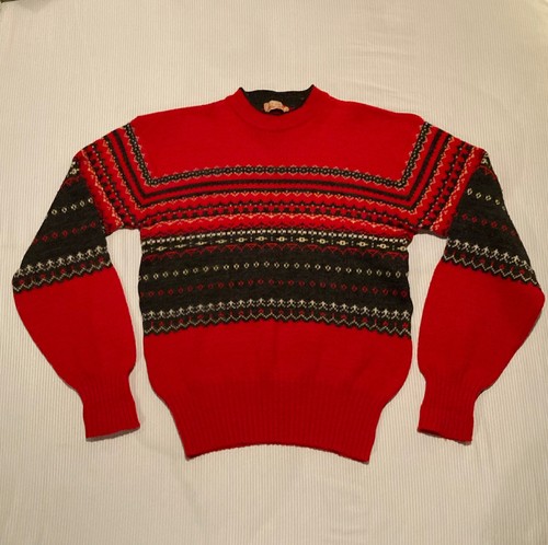 Vtg Jantzen 1940's Wool Sweater Red Southwest Snowflake Large L Rockabilly USA