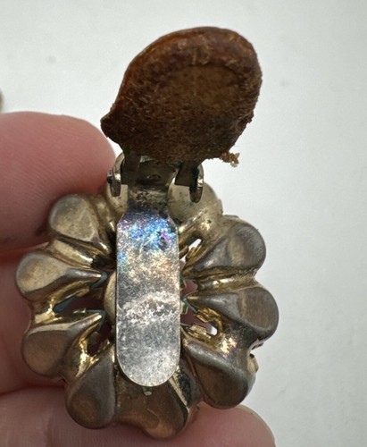 Vintage Weiss Blue Cobalt Rhinestones Turquoise Cluster Clip On Earrings Signed - Picture 7 of 8