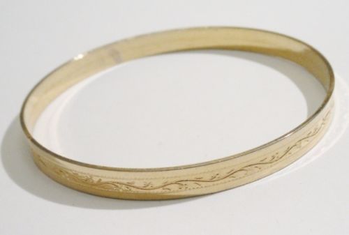Bracelet Vintage Rigide Motif Floral Gravé - Or Rhodié & Noir - Unisexe