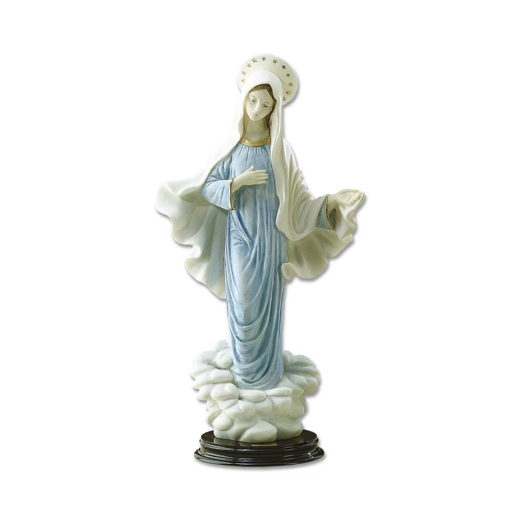 Statua Madonna Di Medjugorje In Polvere Di Marmo Bianco: 20 Cm, Lavorata A Mano, Dettagli Curati