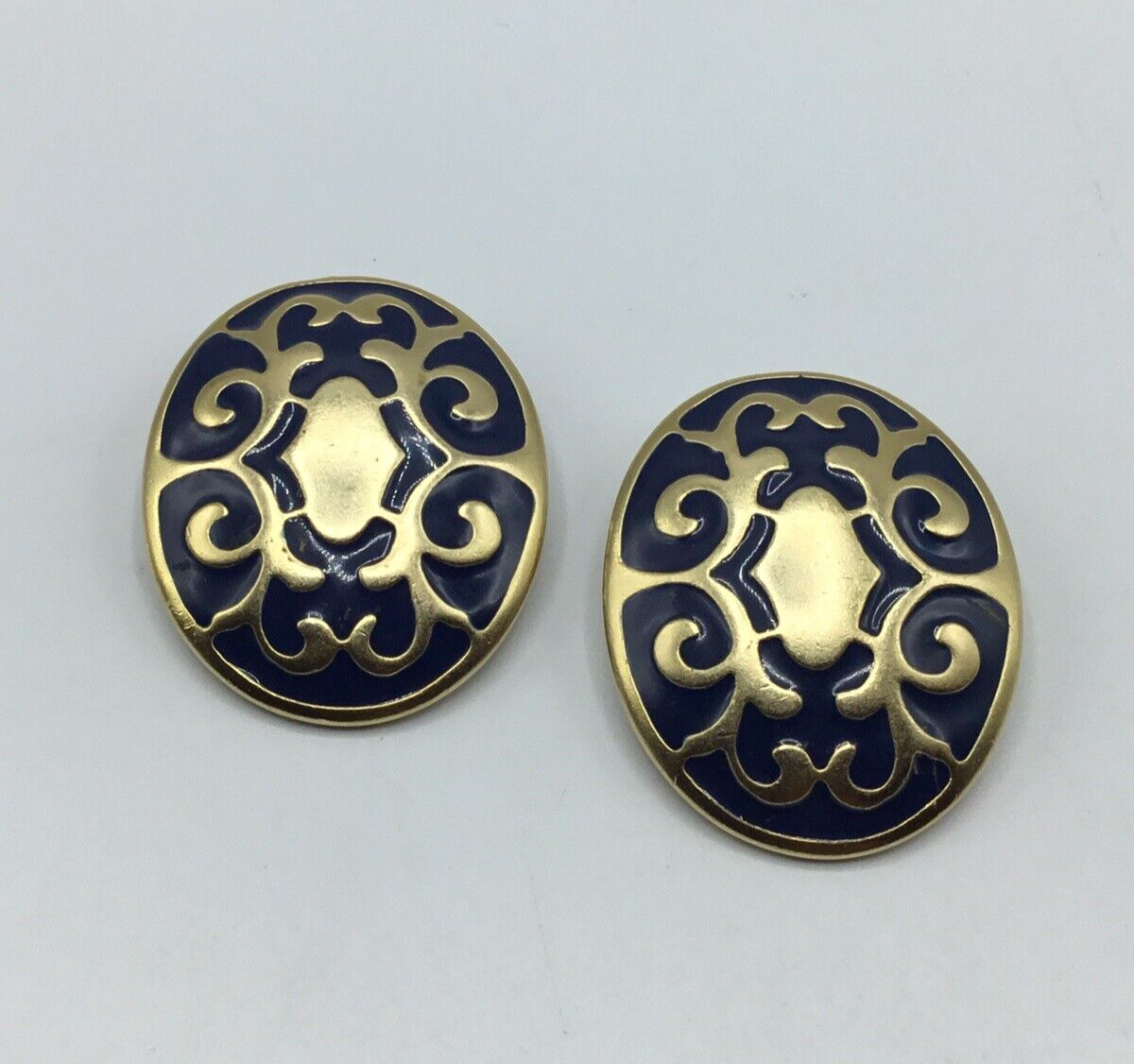 Vintage Xeja Gold Tone and Blue Enamel Clip Earrings | eBay
