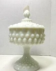 Vintage Milk Glass, Fenton, Covered Hobnail Candy Dish