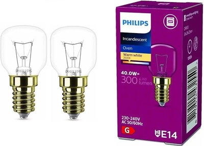 2x Philips Backofenlampe E14 40W Tropfenform 45mm Durchmesser, temperaturfest