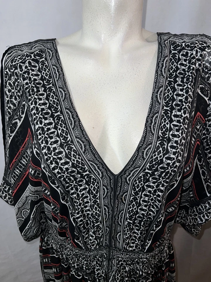 B. Vestido SMART para mujer talla 22 negro blanco estampado cuello en V cintura ajustada túnica Foto 2 de 4