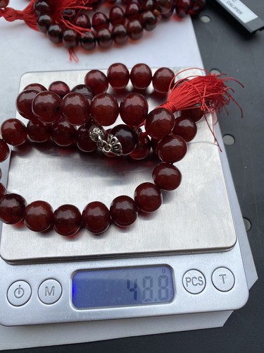 Fire Amber Misbaha Rosary Tasbih Faturan Islamic Prayer Bead 925 Silver Tessel - Picture 10 of 10