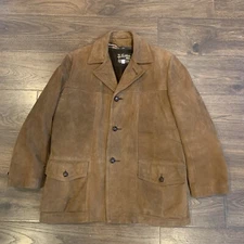 Vtg Sears The Leather Shop Mens Suede Coat Jacket Faux Fur Lined Removable 42