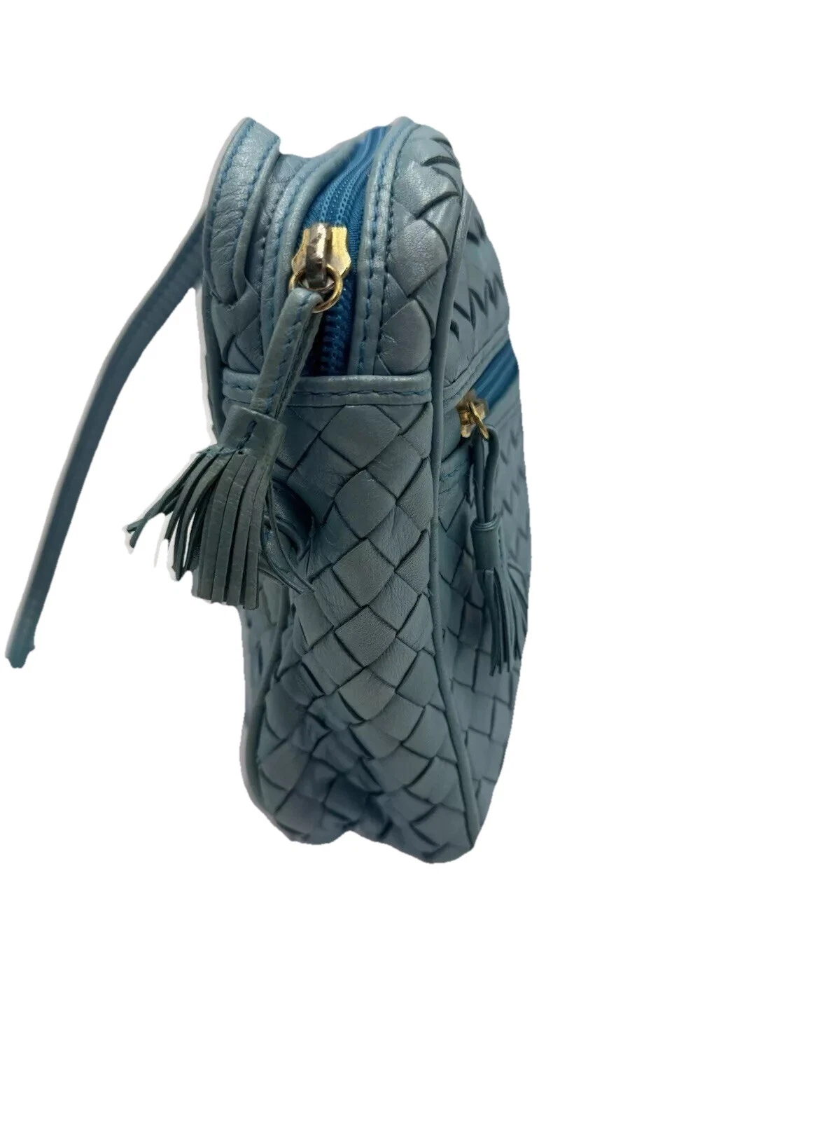 BOTTEGA VENETA Borsa a tracolla Bottega Venata Nodini pelle intrecciata blu metallizzato originale