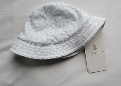 NWT NEW Gucci kids boys girls white hat with GG pink or blue logo print M L - Picture 4 of 7