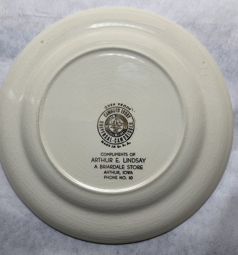 Universal Cambridge Camwood Ivory 7.25 Plate Briardale Store Arthur Iowa Lindsay - Picture 7 of 9