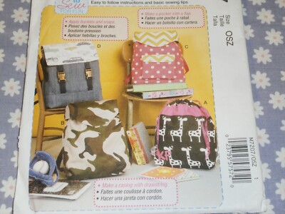 McCALL'S 7207 LEARN TO SEW BACKPACKS & DRAWSTRING BAGS PATTERN-UNCUT