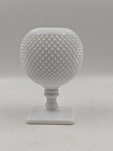 Vintage Westmoreland White Milk Glass English Hobnail Ivy Rose Pedestal Bowl - Picture 2 of 6