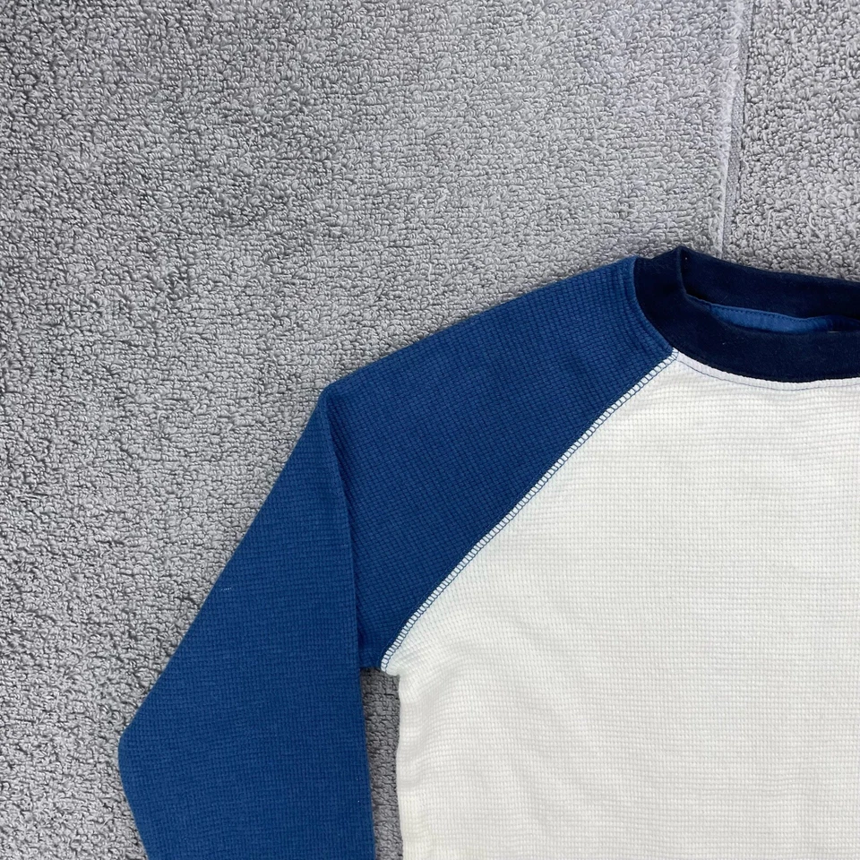 Pulôver Gymboree camisa de malha waffle meninos M azul manga raglan branca gola redonda  - Imagem 3 de 4