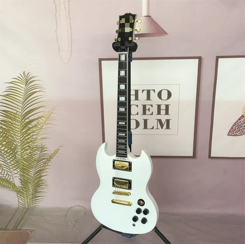 Custom 6 String Alpine White Electric Guitar H-H Pickup Gold Parts Solid Body