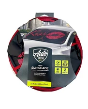 AutoDrive Lips Pattern Dark Red Twist Sun Shade, 28.5” x 31.5”, Universal Fit