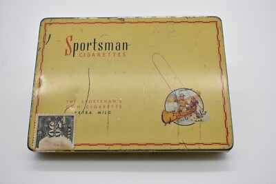 Vintage Sportsman Extra Mild Cigarettes 50 Tobacco Tin w Stamp Collectable Tin