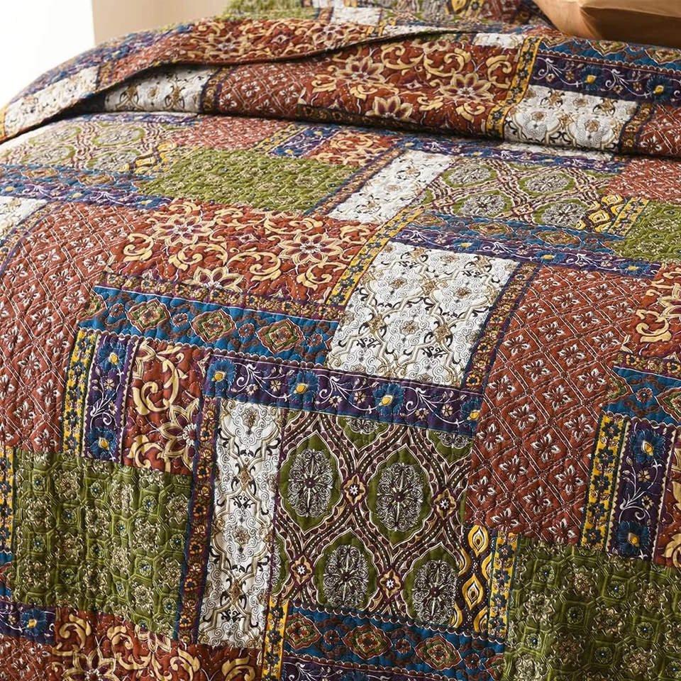 Cotton Bedspread Quilt Sets Reversible Coverlet Sets Comforters Vintage Bohemian - Image 4 of 4