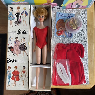 Vintage BUBBLE CUT BARBIE Doll Blonde Hair #850 In Box w/2-OUTFITS #939 &977-EUC