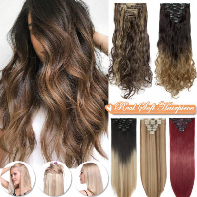 Full Head Wavy Clip In Dark Brown to Sandy Brown s-l400.jpg main image 3