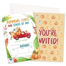25PCS Fall Pumpkin Birthday Invitations Thanksgiving Party Invites