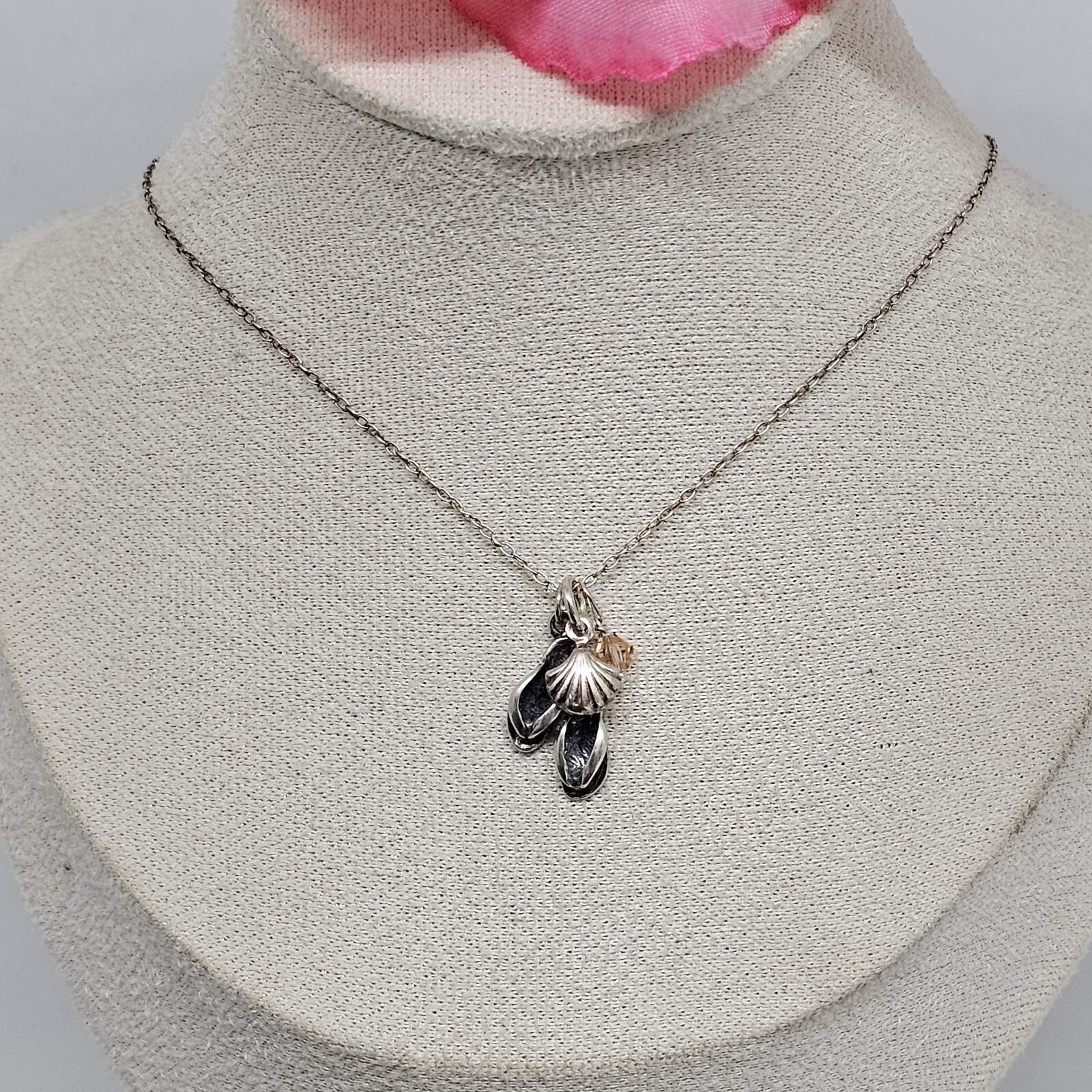 925 Sterling Silver - Flip Flops Shell Crystal Ch… - image 12