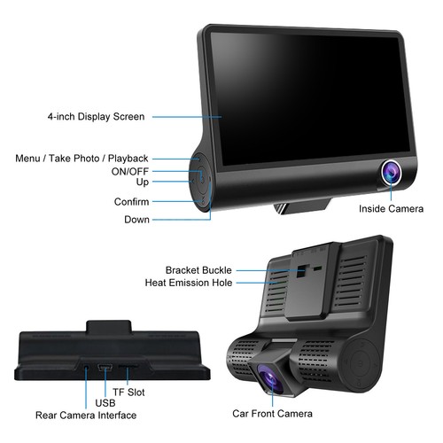 Dual Lens Car DVR Recorder Front and Rear Camera 4" Touch Screen Dash Cam 1080P - Picture 3 of 12