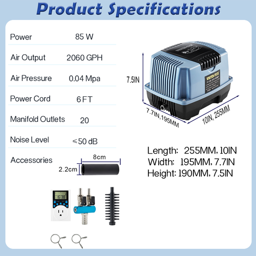 Koi Pond Air Pump Septic Aerator Adjustable Value Timer for Pond 10000-20000 Gal - Picture 12 of 18