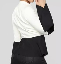 Color Block Belt Sleeve Blazer - Ivory/combo Size S {n6}