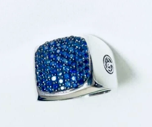 4Ct Round Cut Lab-Created Blue Sapphire Cluster Men's Ring 14K White Gold Plated - Image 3 of 3