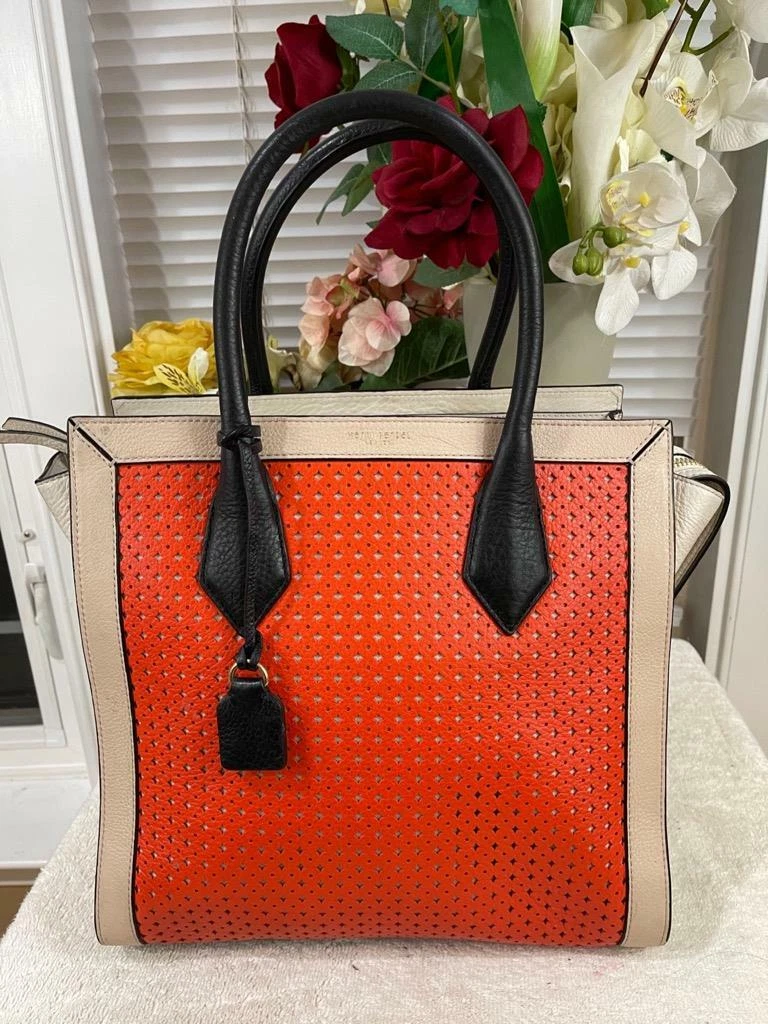 Henri Bendel Rivington Perforated Tote Bag Purse orange (PU900