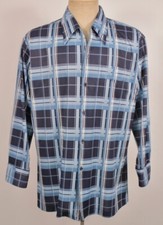 Men's VTG 70s Blue Plaid Polyester Shirt Sz XL 1970s Disco