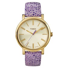 NEW TIMEX GOLD TONE,PURPLE MOSAIC LEATHER,GRANDE CLASSIC,INDIGLO WATCH-T2P326