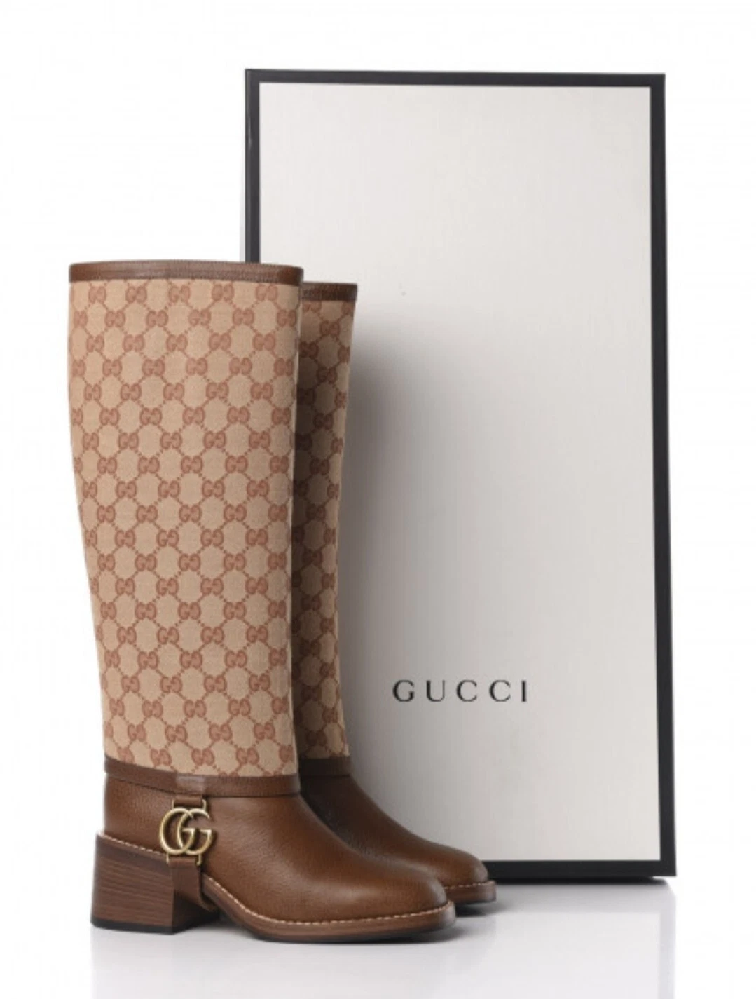 Bottes hautes Gucci Lola GG monogramme cuir de veau RARE 37,5 pointure 7,5