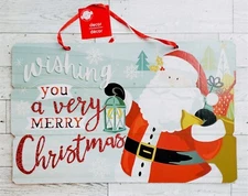 Wishing A Very Merry Christmas Santa Hanging Wall Sign Christmas Décor 14x9" MDF