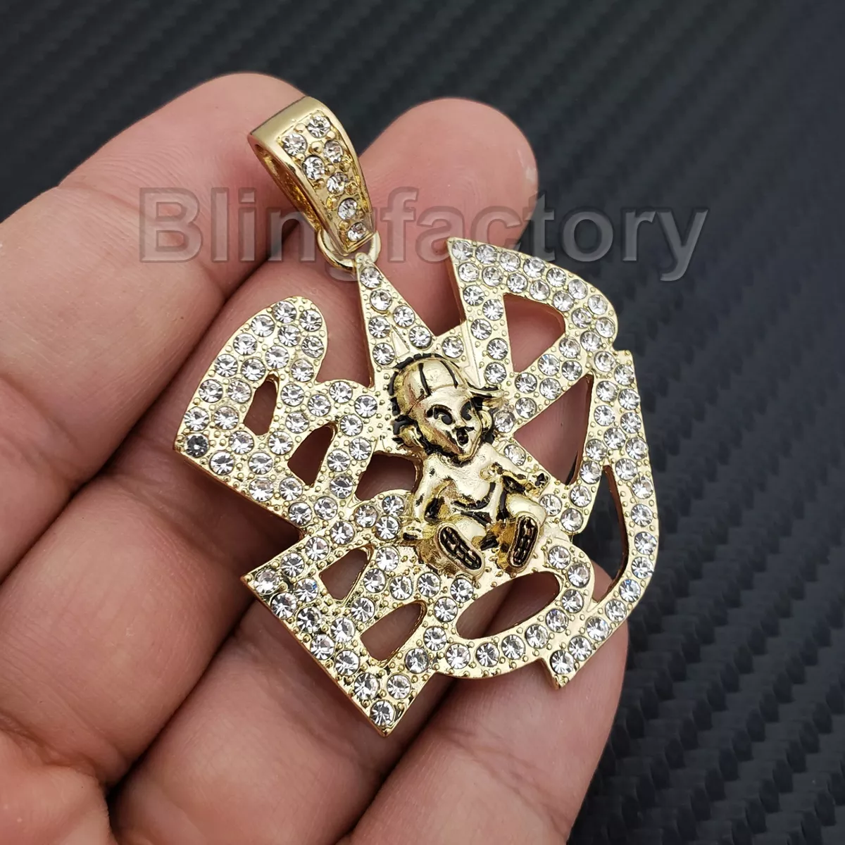 BLINGFACTORY Hip Hop Iced White Gold Plated Pendant Necklace