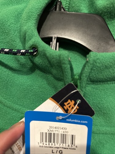Columbia College Notre Dame Irish Lodge Fleece Hoodie Sz L 1/4 Zip XM1771 NWT - Picture 5 of 7