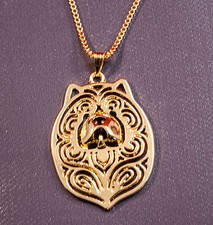 Halskette mit Hunde Kopf Anhänger. Chow-Chow. Gold Hundeschmuck