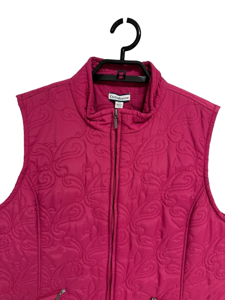 Colete Croft & Barrow Feminino Sem Mangas Rosa Zíper Completo Bordado Paisley Tamanho XL - Imagem 2 de 4