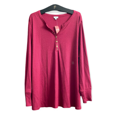 NWT Avenue henley top plus size 30/32 red burgundy gold studded