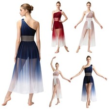 Women Lyrical Dance Contemporary Romper Dress One Shoulder Jumpsuit Overlay