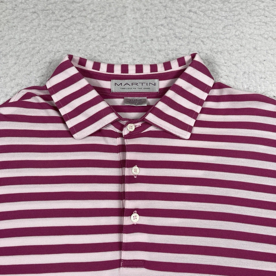 Camisa Polo Martin Para Hombres XL Rosa Rayas Informal Viaje Vacaciones Oficina Ropa de Trabajo Foto 3 de 4