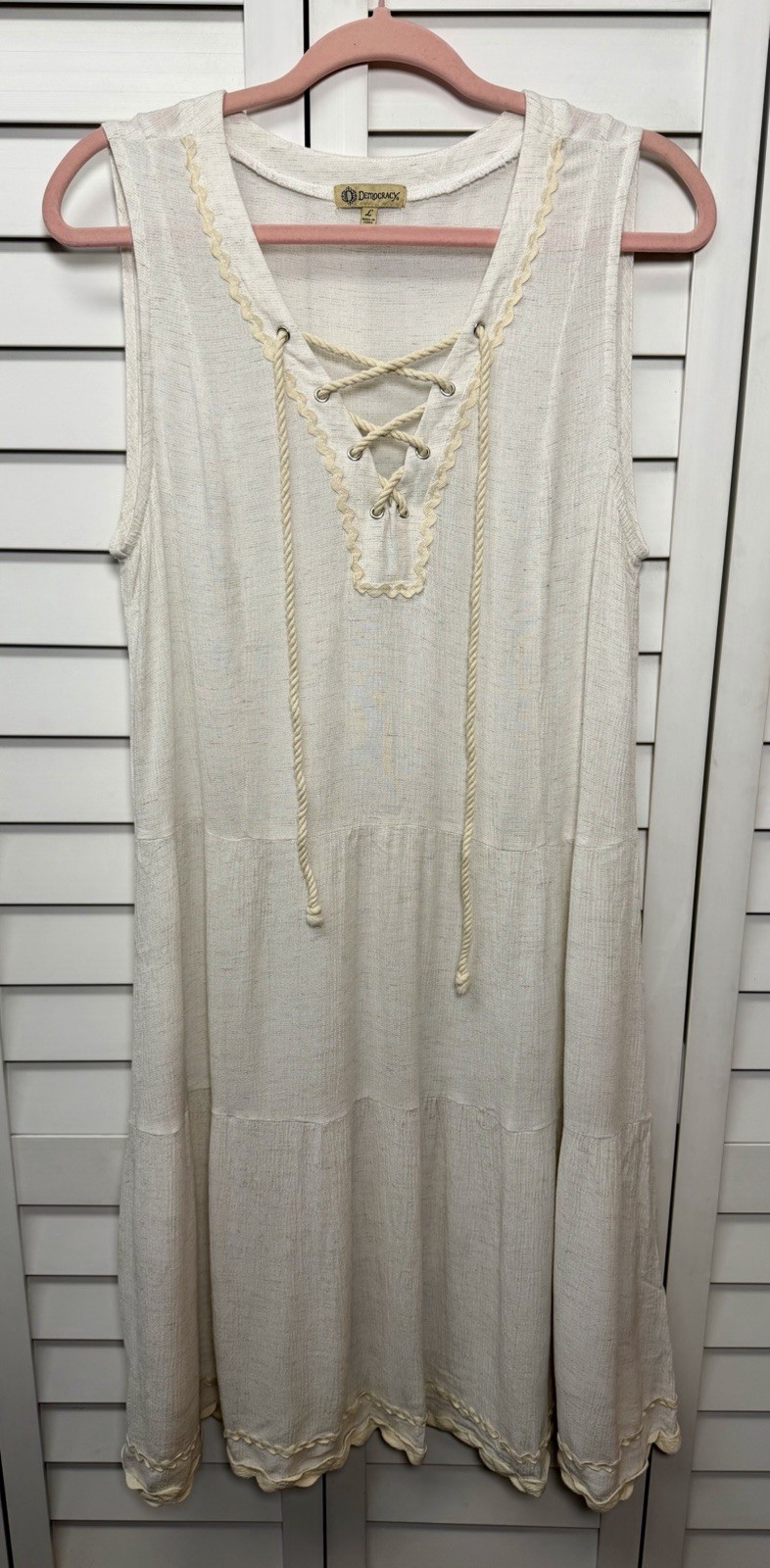 Democracy Sleeveless Linen Blend Tiered Dress Coastal Beach Women’s Size Large
