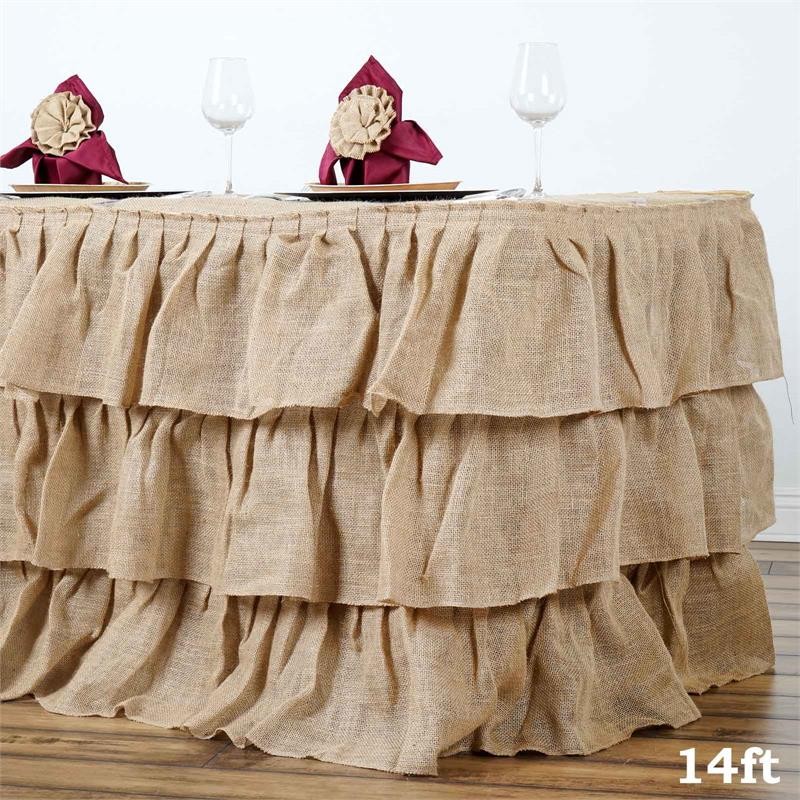 14 ft Natural Burlap TABLE SKIRT 3 Tiers Ruffles Wedding Party Catering Supply